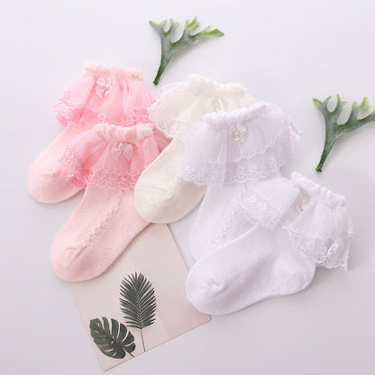 Girls Solid Color Bow Accessories Socks