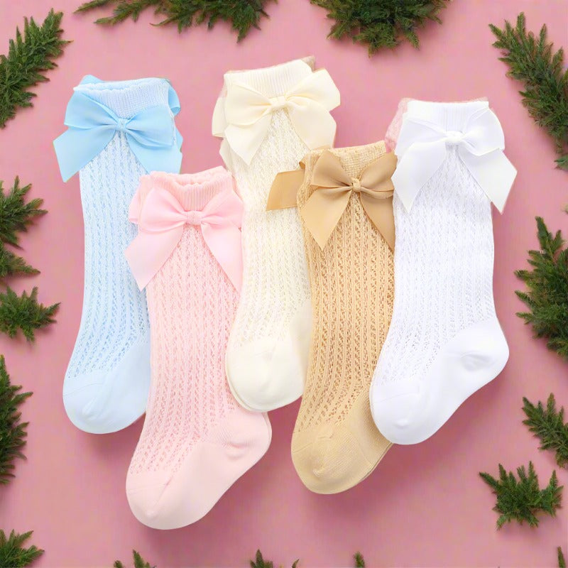 Girls Solid Color Bow Accessories Socks