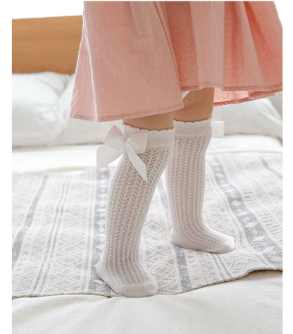 Girls Solid Color Bow Accessories Socks