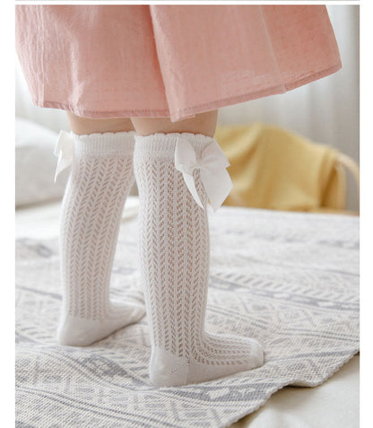 Girls Solid Color Bow Accessories Socks