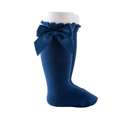 Girls Solid Color Bow Accessories Socks