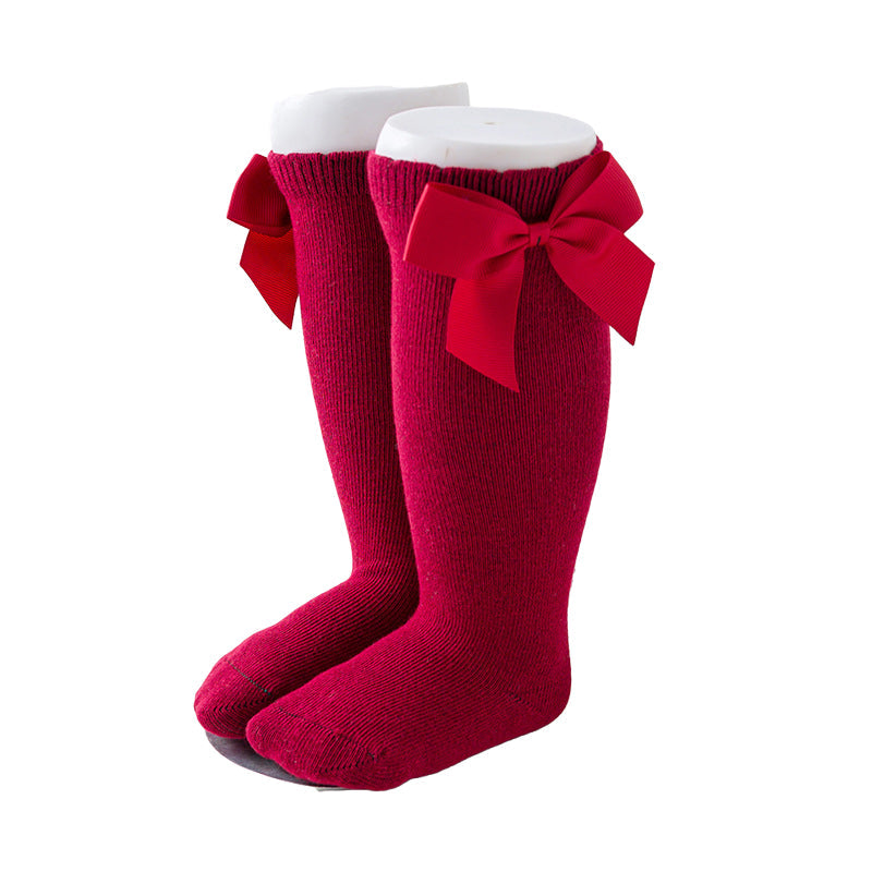 Girls Solid Color Bow Accessories Socks