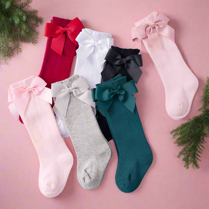 Girls Solid Color Bow Accessories Socks