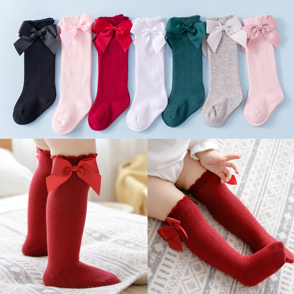 Girls Solid Color Bow Accessories Socks