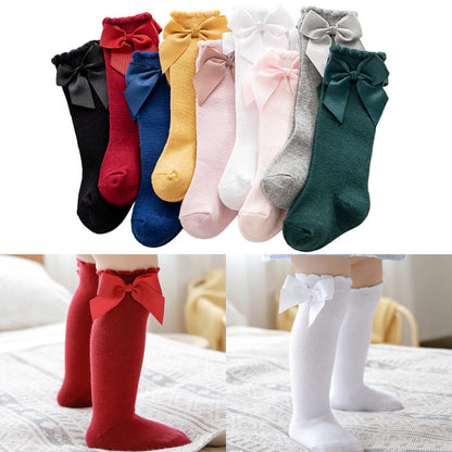 Girls Solid Color Bow Accessories Socks