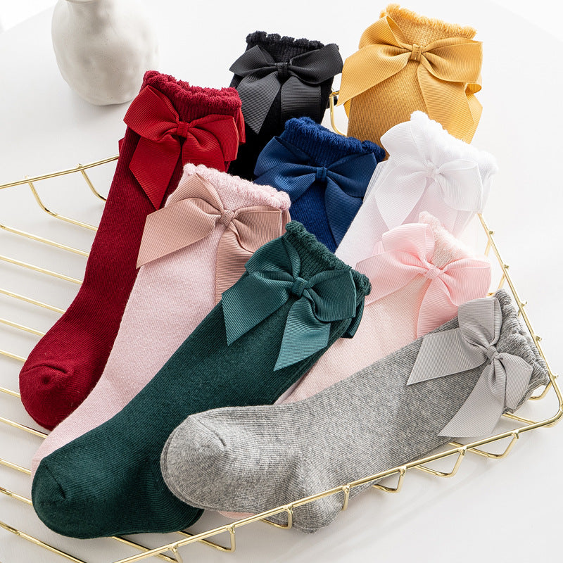 Girls Solid Color Bow Accessories Socks