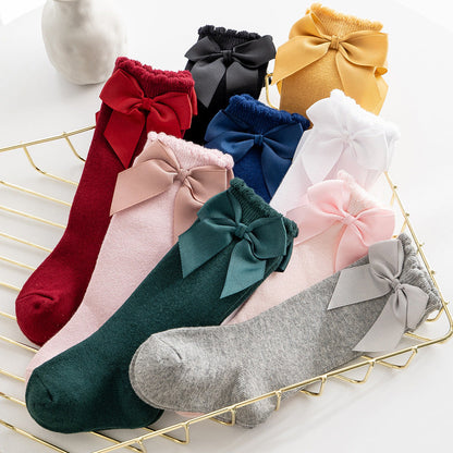 Girls Solid Color Bow Accessories Socks