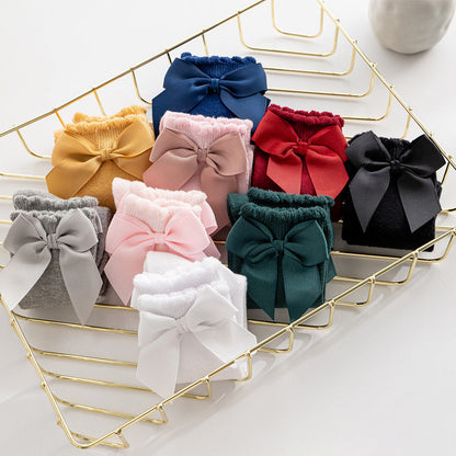 Girls Solid Color Bow Accessories Socks
