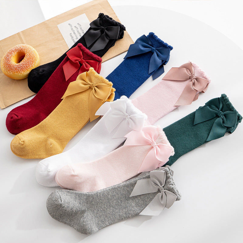 Girls Solid Color Bow Accessories Socks