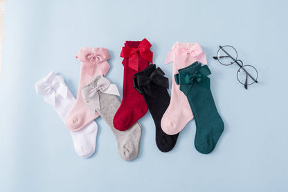 Girls Solid Color Bow Accessories Socks