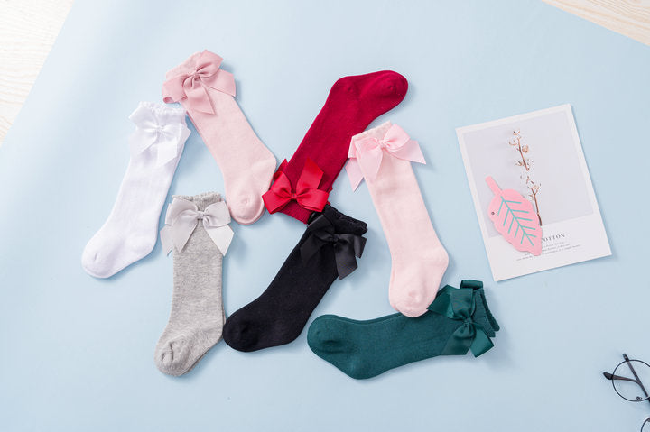 Girls Solid Color Bow Accessories Socks