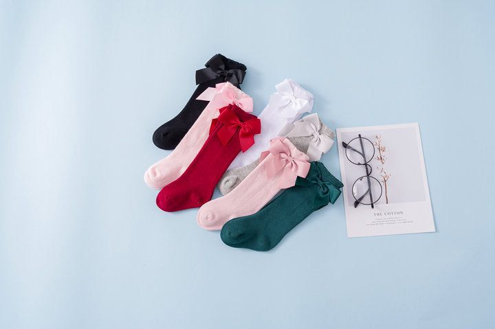 Girls Solid Color Bow Accessories Socks