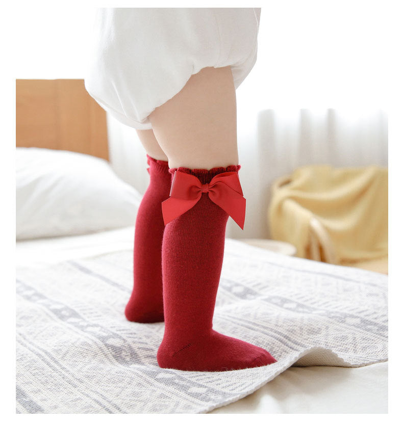 Girls Solid Color Bow Accessories Socks