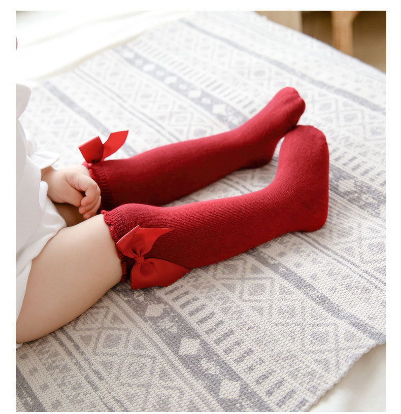 Girls Solid Color Bow Accessories Socks