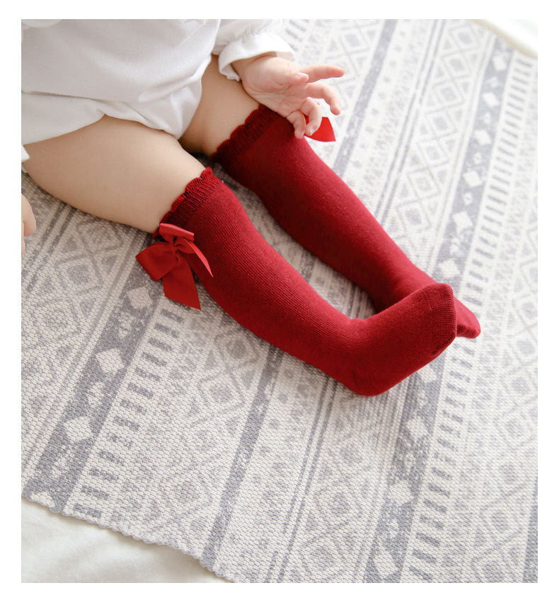 Girls Solid Color Bow Accessories Socks