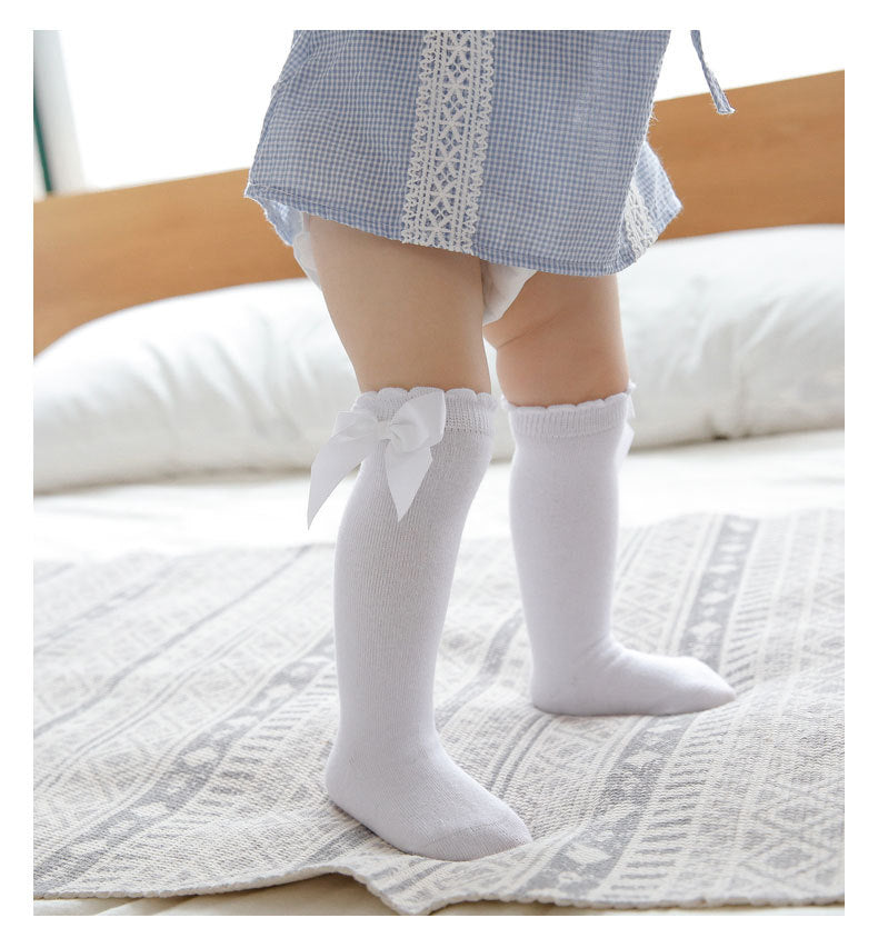 Girls Solid Color Bow Accessories Socks