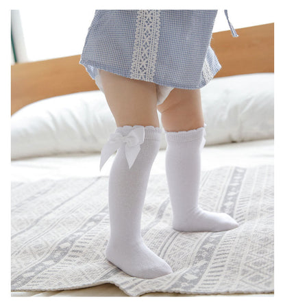 Girls Solid Color Bow Accessories Socks
