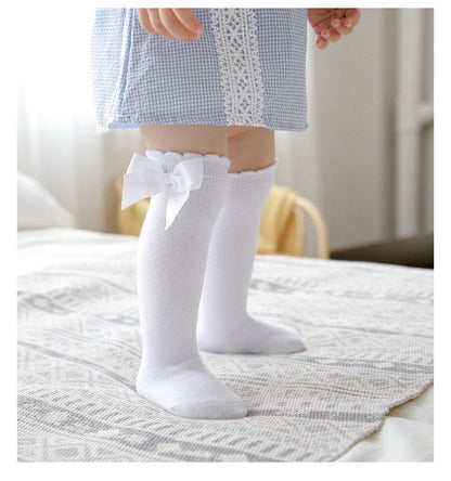 Girls Solid Color Bow Accessories Socks