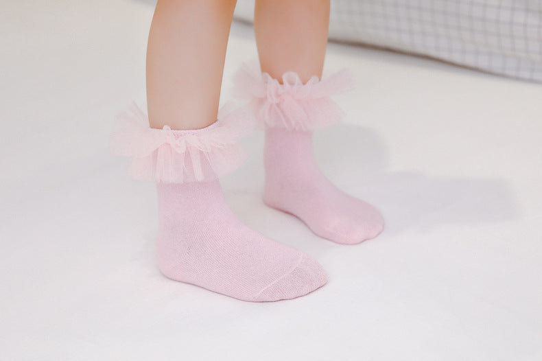 Baby Kid Girls Solid Color Lace Accessories Socks