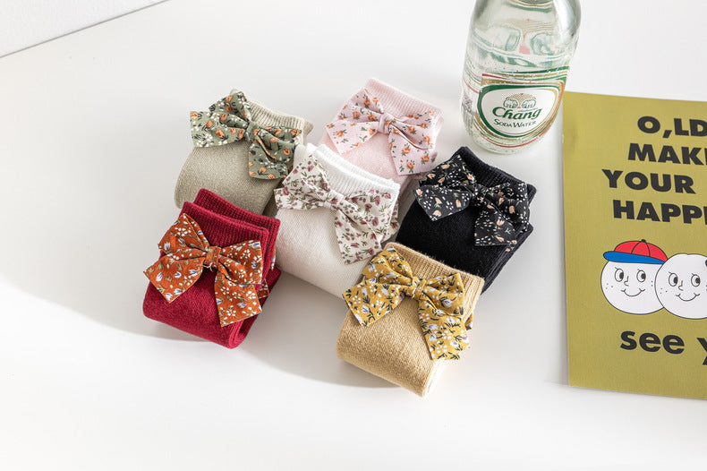 Baby Unisex Solid Color Bow Print Accessories Socks