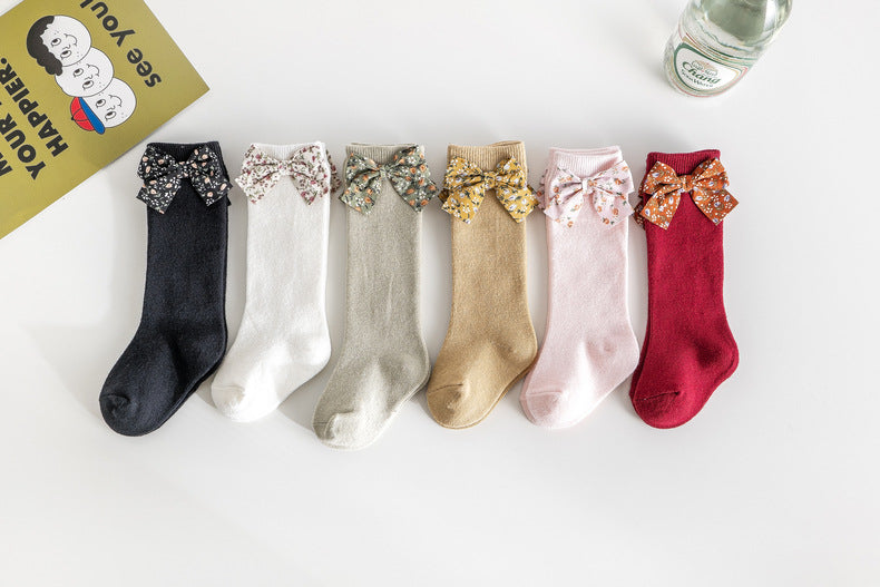 Baby Unisex Solid Color Bow Print Accessories Socks