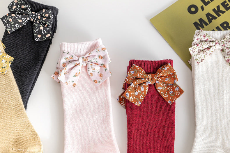 Baby Unisex Solid Color Bow Print Accessories Socks