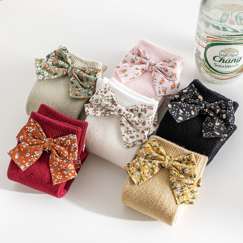 Baby Unisex Solid Color Bow Print Accessories Socks