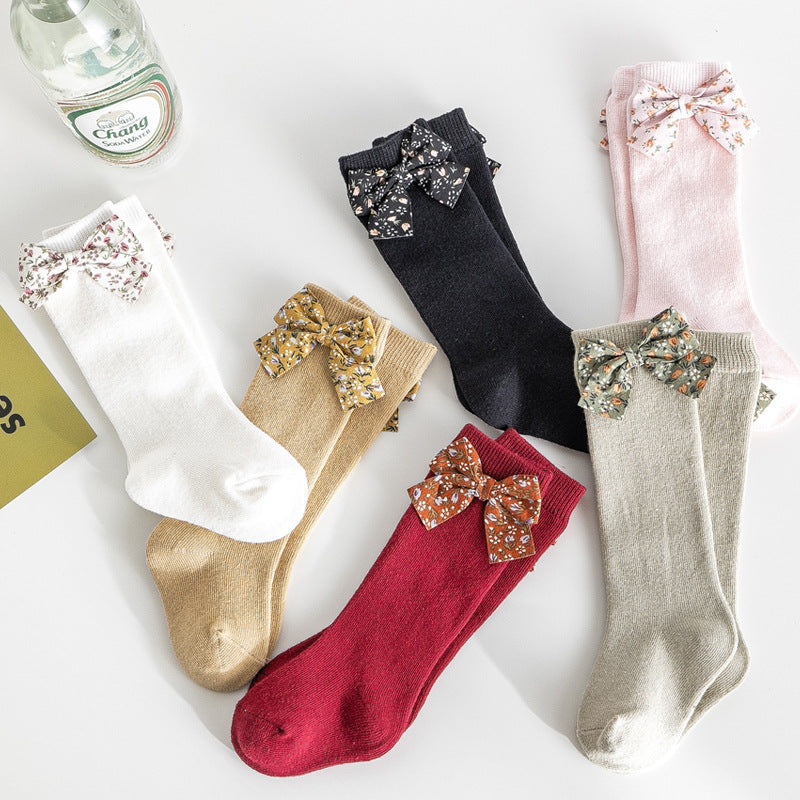Baby Unisex Solid Color Bow Print Accessories Socks