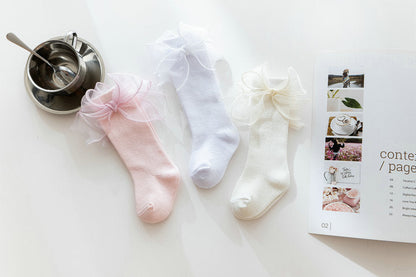 Baby Kid Girls Solid Color Bow Accessories Socks