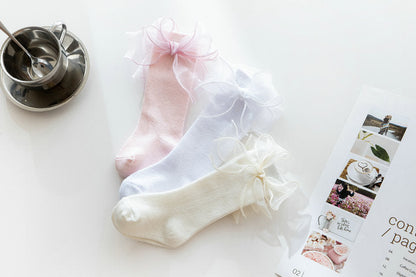 Baby Kid Girls Solid Color Bow Accessories Socks