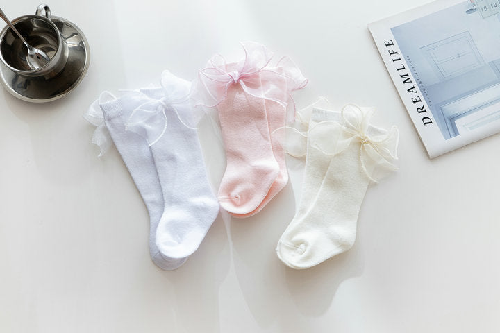Baby Kid Girls Solid Color Bow Accessories Socks