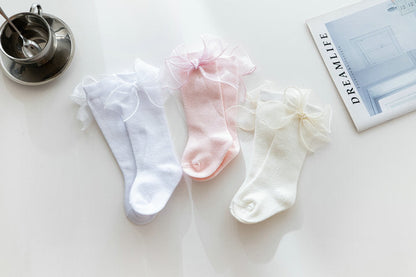 Baby Kid Girls Solid Color Bow Accessories Socks