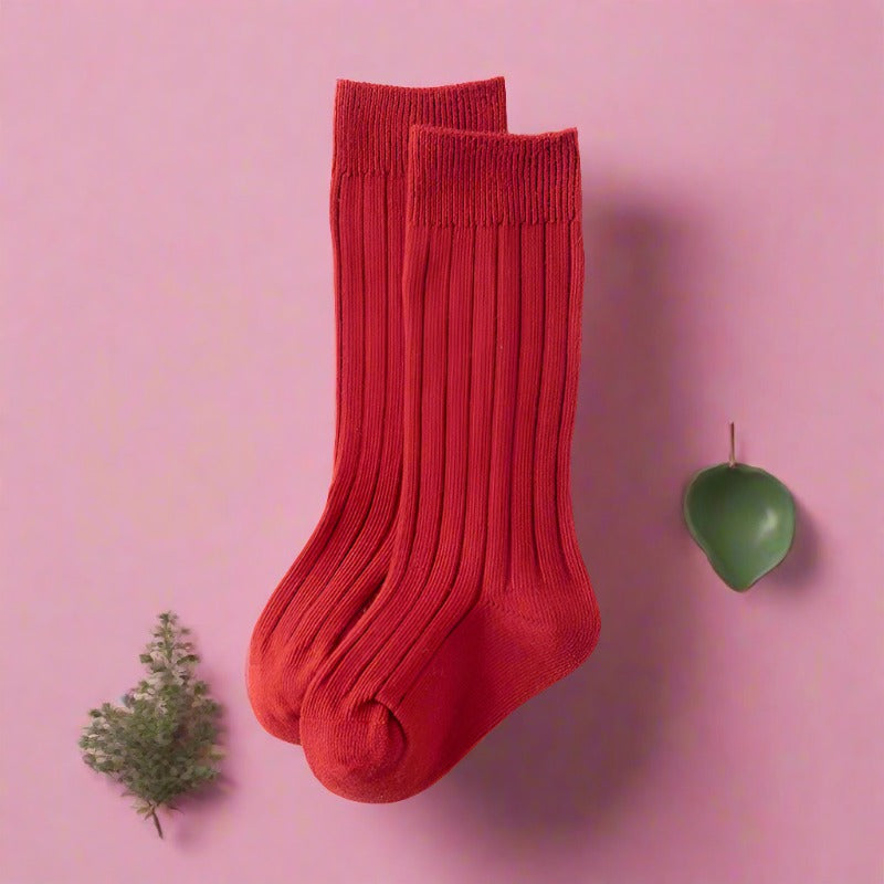 Girls Boys Solid Color Muslin&Ribbed Accessories Socks