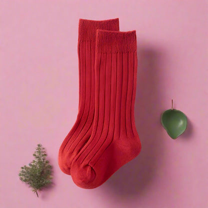 Girls Boys Solid Color Muslin&Ribbed Accessories Socks