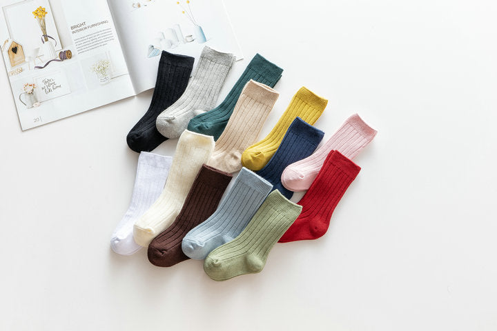 Girls Boys Solid Color Muslin&Ribbed Accessories Socks