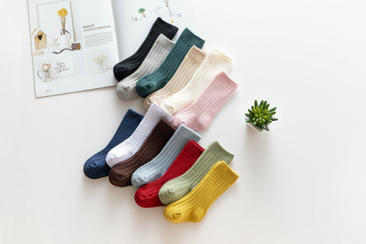 Girls Boys Solid Color Muslin&Ribbed Accessories Socks
