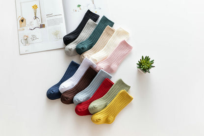 Girls Boys Solid Color Muslin&Ribbed Accessories Socks