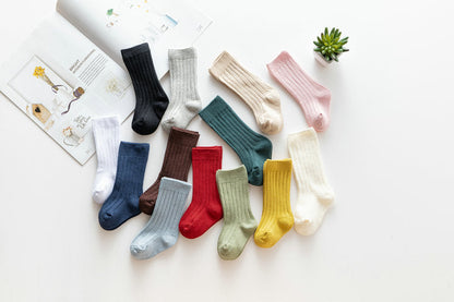 Girls Boys Solid Color Muslin&Ribbed Accessories Socks