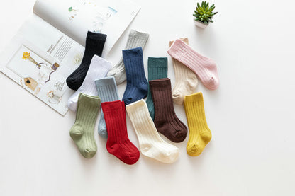Girls Boys Solid Color Muslin&Ribbed Accessories Socks