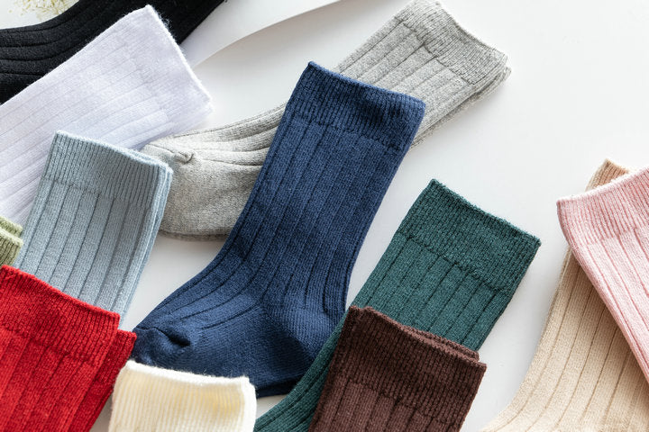 Girls Boys Solid Color Muslin&Ribbed Accessories Socks