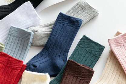 Girls Boys Solid Color Muslin&Ribbed Accessories Socks