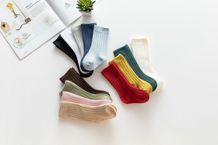 Girls Boys Solid Color Muslin&Ribbed Accessories Socks