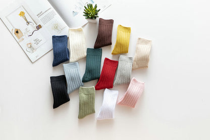 Girls Boys Solid Color Muslin&Ribbed Accessories Socks