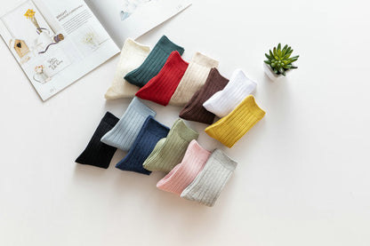 Girls Boys Solid Color Muslin&Ribbed Accessories Socks