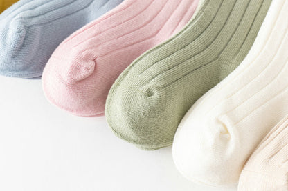 Girls Boys Solid Color Muslin&Ribbed Accessories Socks