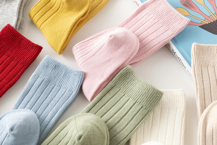 Girls Boys Solid Color Muslin&Ribbed Accessories Socks