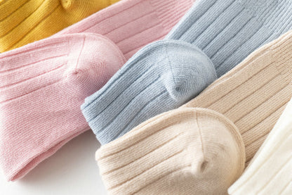 Girls Boys Solid Color Muslin&Ribbed Accessories Socks
