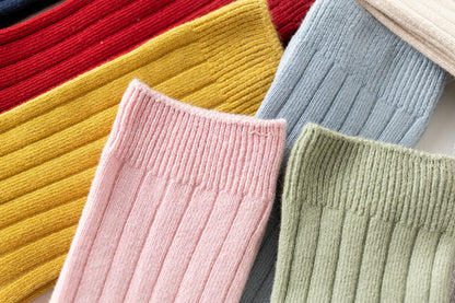 Girls Boys Solid Color Muslin&Ribbed Accessories Socks
