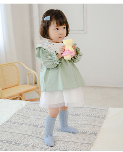 Girls Boys Solid Color Muslin&Ribbed Accessories Socks