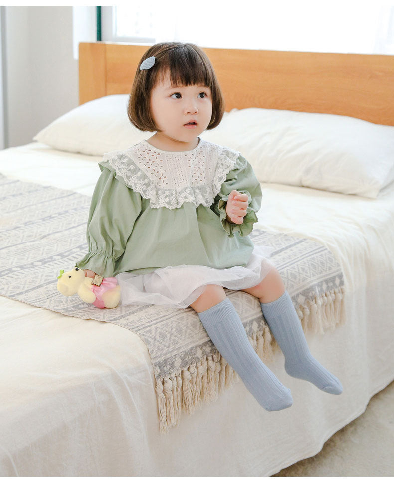 Girls Boys Solid Color Muslin&Ribbed Accessories Socks